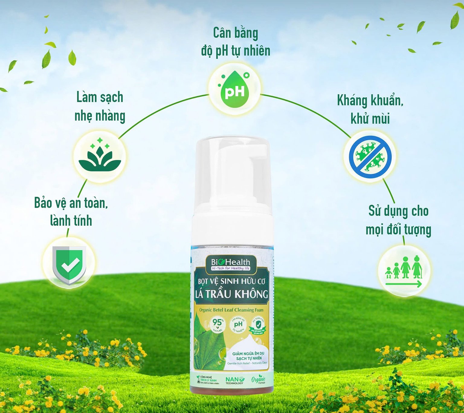 Bọt vệ sinh hữu cơ lá trầu không BioHealth 100ml