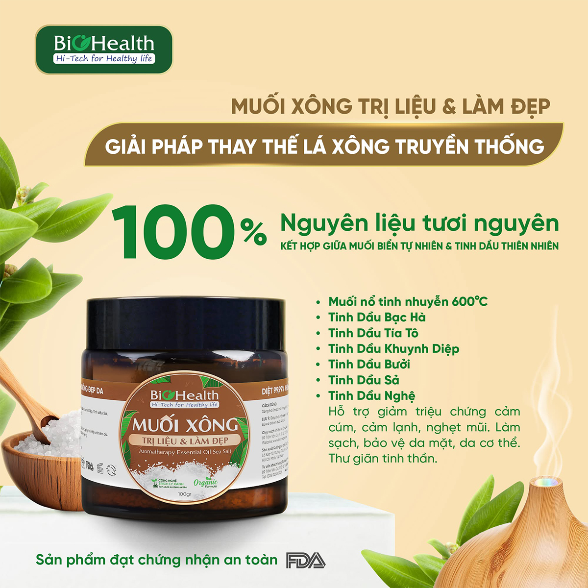 Muối xông trị liệu & làm đẹp BioHealth 100g