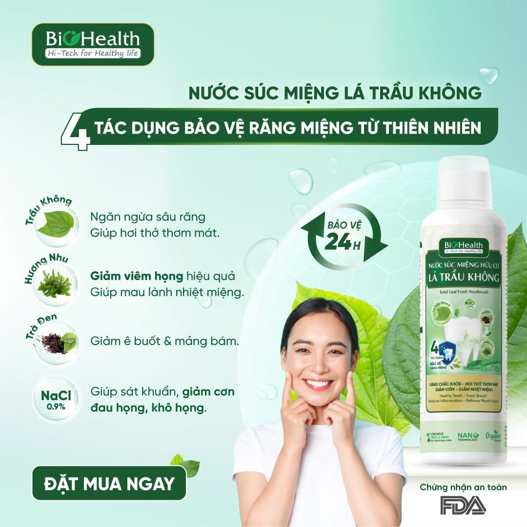 Nước súc miệng hữu cơ lá trầu không BioHealth 250ml