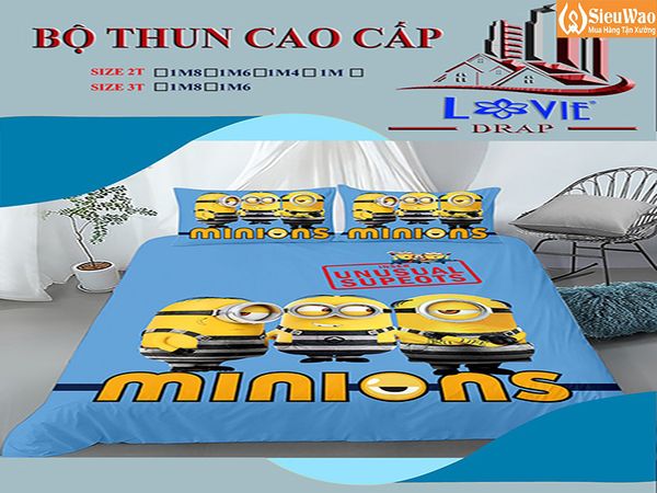 Sản phẩm chăn ga gối đệm hình dễ thương với họa tiết minions