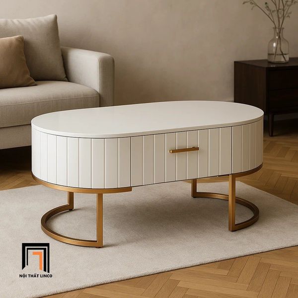 bàn trà phòng khách mặt đá oval 1m x 50, bàn sofa đá oval trang trí shop tiệm