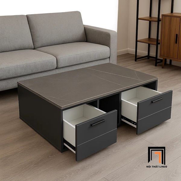 bàn sofa phòng khách mặt đá xám sang trọng, bàn sofa 1m x 50 2 hộc kéo cho chung cư