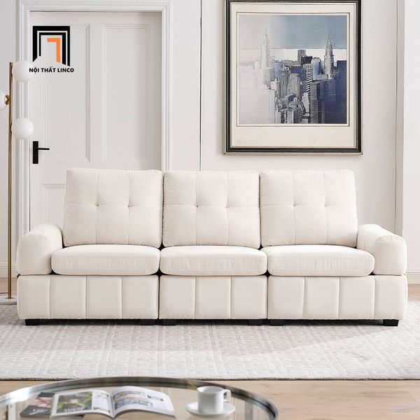 sofa băng, sofa văng, ghế sofa băng dài 2m2, sofa băng vải nỉ trắng kem, ghế sofa văng gia đình
