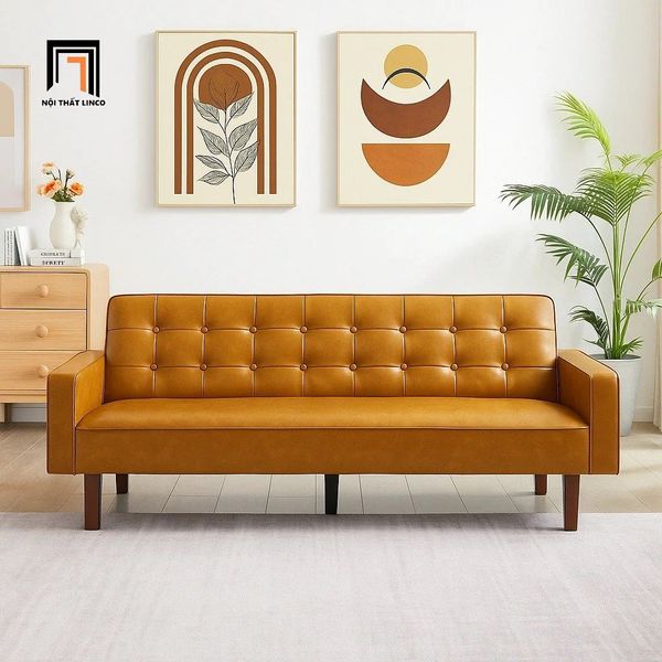 sofa giường nằm bọc da công nghiệp, sofa giường gấp gọn