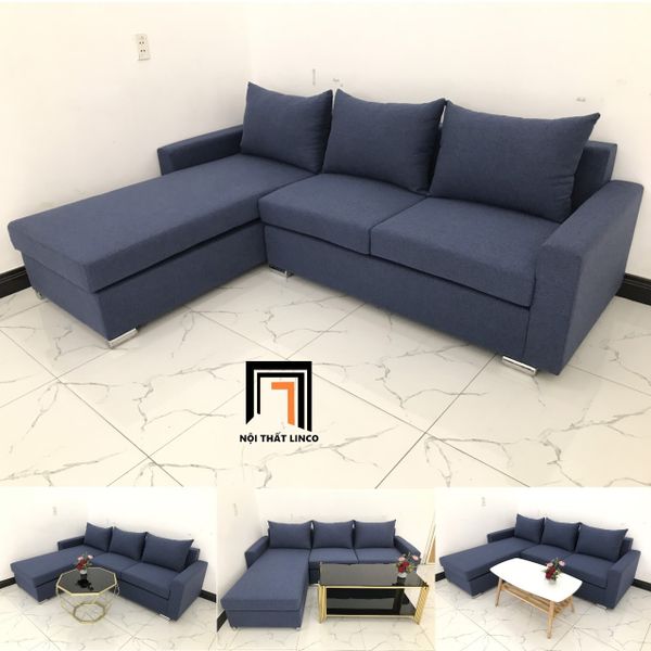ghế sofa góc chữ L 2m2 x 1m6 màu xanh đậm, bộ ghế sofa phòng khách gia đình giá rẻ