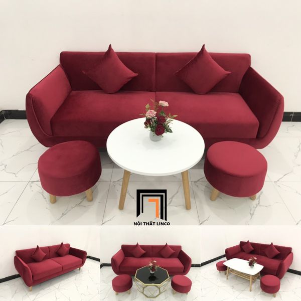 ghế sofa băng màu đỏ đô vải nỉ nhung, bộ ghế sofa văng dài 1m9 cho phòng khách nhỏ