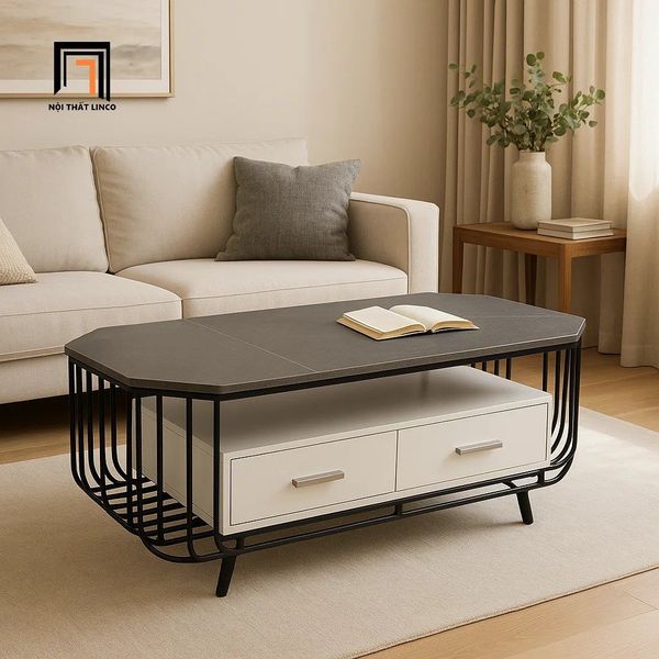 bàn sofa phòng khách mặt đá xám 1m x 60, bàn trà hình lục giác cho gia đình xinh xắn