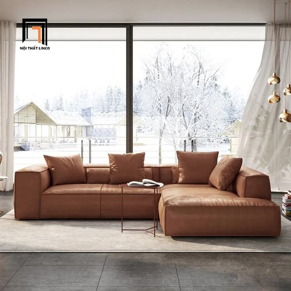 bộ ghế sofa góc L phòng khách sang trọng, sofa góc 2m4 x 1m6 bọc da công nghiệp