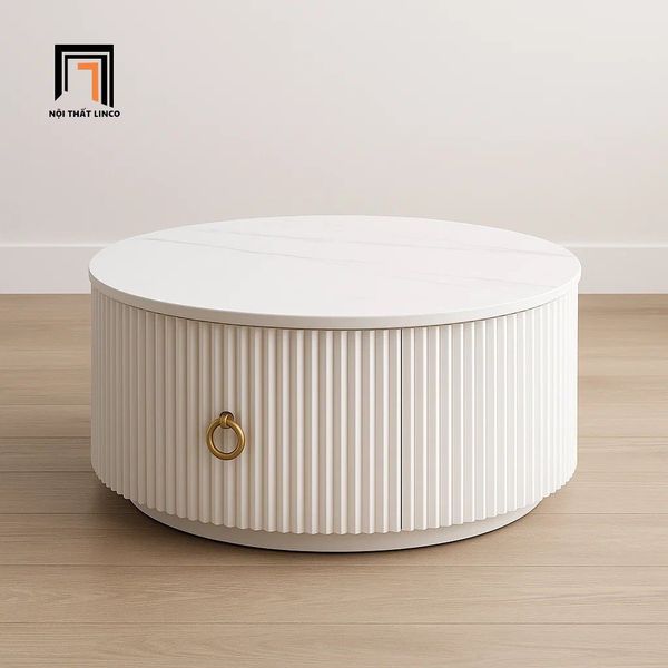bàn sofa mặt đá tròn 60, bàn trà phòng khách có hộc kéo nhỏ để đồ