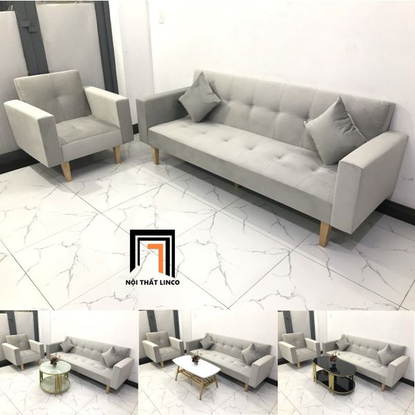 bộ ghế sofa phòng khách giá rẻ vải nhung, combo 2 ghế sofa cho văn phòng màu xám tro