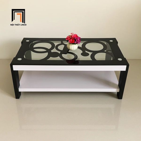 bàn trà chữ nhật 1m x 50 mặt kính cường lực, bàn sofa giá rẻ 2 tầng cho văn phòng