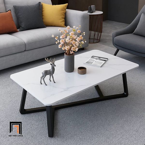 bàn sofa phòng khách mặt đá 1m x 50 ceramic, bàn trà chữ nhật giá rẻ khung chân sắt