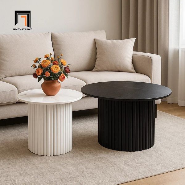 cặp 2 bàn trà mặt đá đen trắng xinh, cặp bàn sofa phòng khách giá rẻ