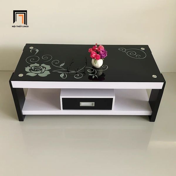 bàn trà gia đình mặt kính đen chữ nhật 1m x 50, bàn sofa cho văn phòng làm việc