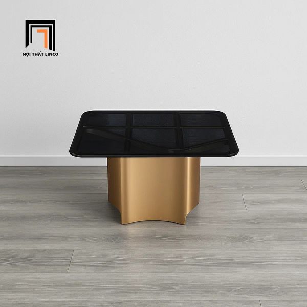bàn sofa mặt kính đen vuông 80cm, bàn trà khung chân sắt xinh xắn