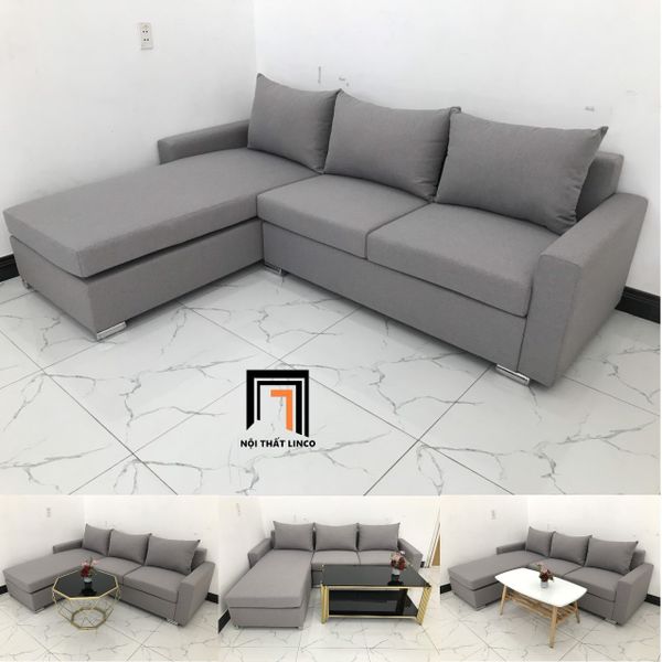 bộ ghế sofa góc L giá rẻ, sofa góc L 2m2 x 1m6 màu xám ghi trắng