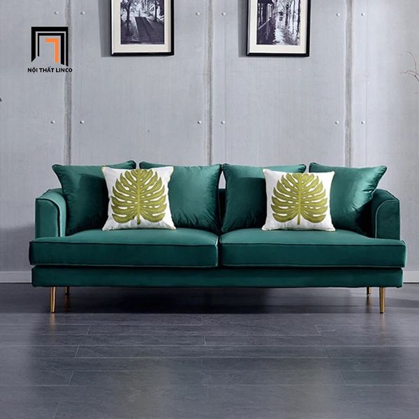 ghế sofa văng dài 1m9, sofa băng vải nhung xanh lá, sofa băng nhỏ cho tiệm shop, ghế sofa văng chân inox