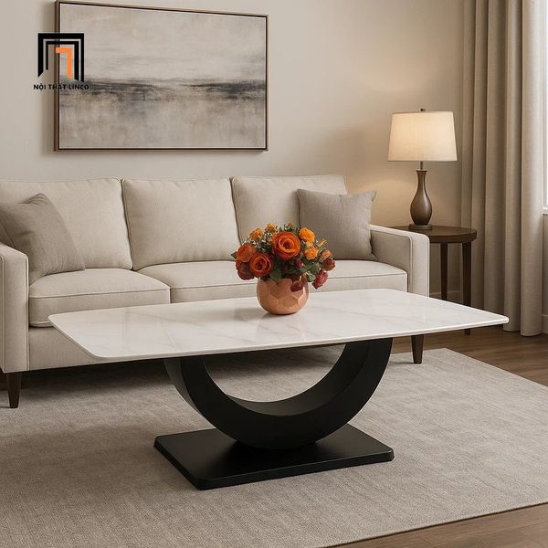 bàn trà phòng khách mặt đá 1m khung chân sắt cong, bàn sofa gia đình xinh xắn