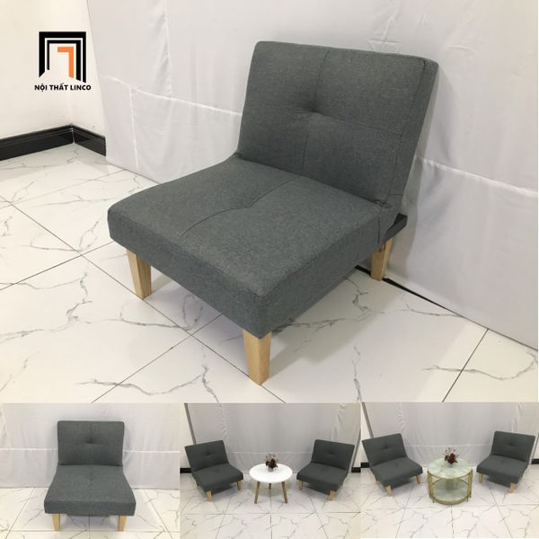 ghế sofa đơn mini màu xám đậm, sofa đơn gấp gọn 1 người ngồi màu xám lông chuột