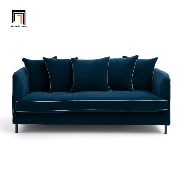 ghế sofa băng vải nhung màu cam, sofa băng dài 2m chạy viền trắng nổi bật, sofa băng hiện đại