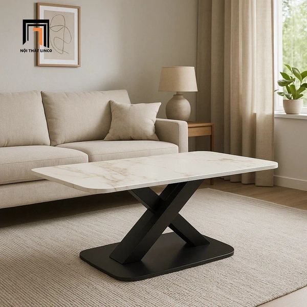bàn sofa mặt đá khung chân chữ X xinh xắn, bàn sofa chữ nhật mặt đá giá rẻ
