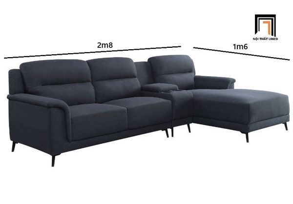 ghế sofa góc L 2m8 x 1m6 màu xanh than, bộ ghế sofa góc chữ L cho gia đình diện tích lớn