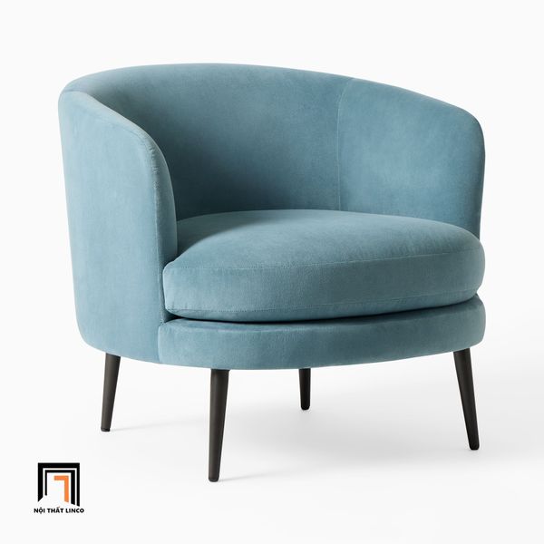 ghế sofa đơn nhỏ gọn xinh xắn, sofa đơn 1 người ngồi màu xanh dương vải nhung, sofa đơn giá rẻ