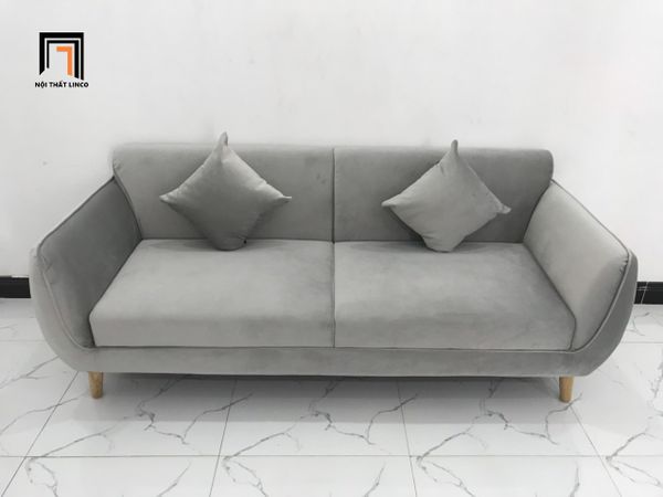 bộ ghế sofa băng phòng khách giá rẻ, ghế sofa văng màu xám trắng vải nhung dài 1m9