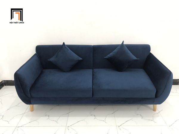 bộ ghế sofa băng phòng khách màu xanh đậm vải nhung, bộ ghế sofa nhỏ gọn 1m9 giá rẻ