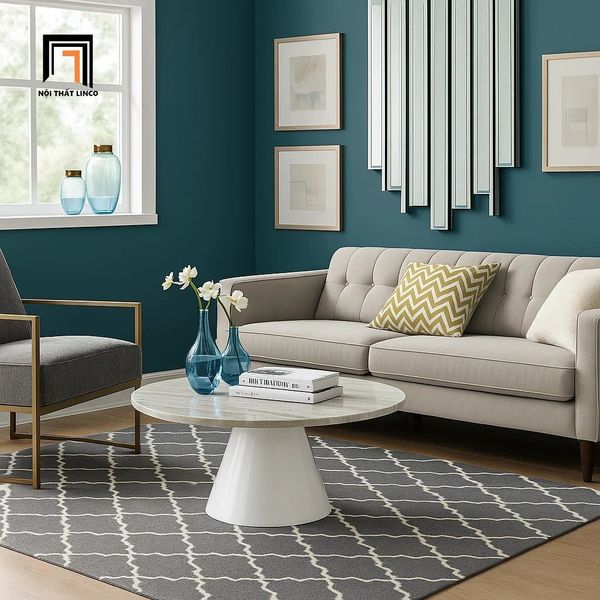 bàn sofa mặt đá xinh xắn, bàn sofa mặt đá 60cm khung chân xòe