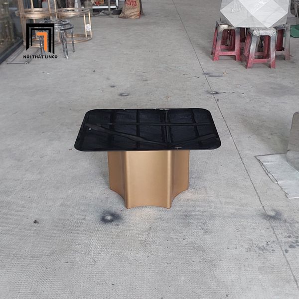 bàn sofa mặt kính đen vuông 80cm, bàn trà khung chân sắt xinh xắn