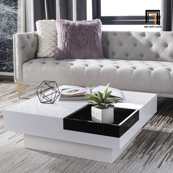 bàn trà ván gỗ mdf trắng, bàn sofa phòng khách 80cm diện tích lớn
