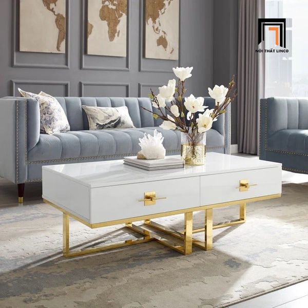 bàn trà hình hộp chữ nhật mặt ván gỗ 1m1 x 55, bàn sofa phòng khách khung chân cao cấp