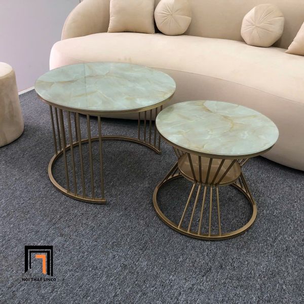 cặp bàn trà mặt kính tròn giá rẻ, cặp bàn sofa văn phòng tiếp khách