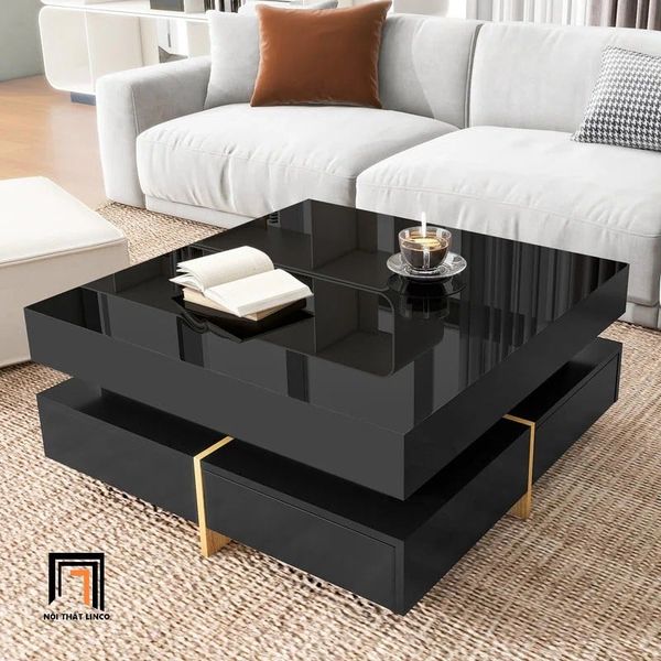bàn sofa phòng khách mặt ván đen 80cm, bàn sofa cho gia đình hiện đại