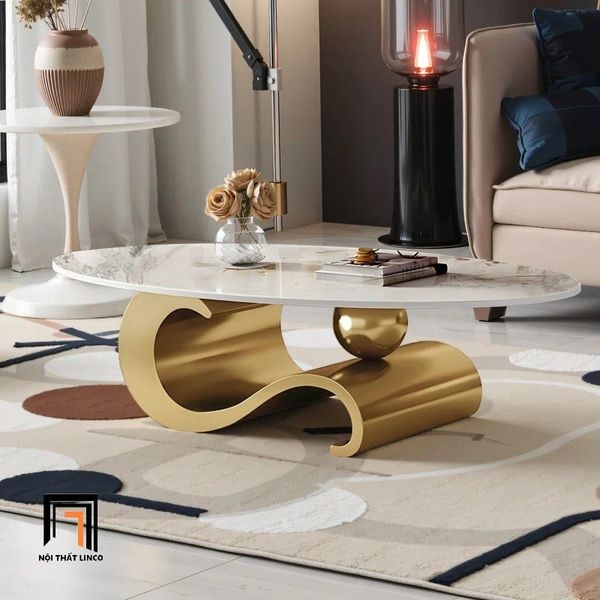 bàn sofa gia đình mặt đá oval ceramic 1m2 x 60, bàn sofa phòng khách khung chân inox