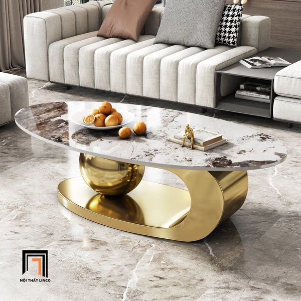 bàn sofa mặt đá ceramic oval sang trọng, bàn trà cao cấp 1m2 x 60