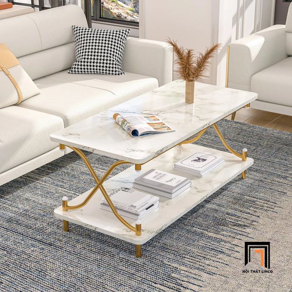 bàn sofa mặt đá xinh xắn 2 tầng, bàn sofa phòng khách gia đình khung chân sắt