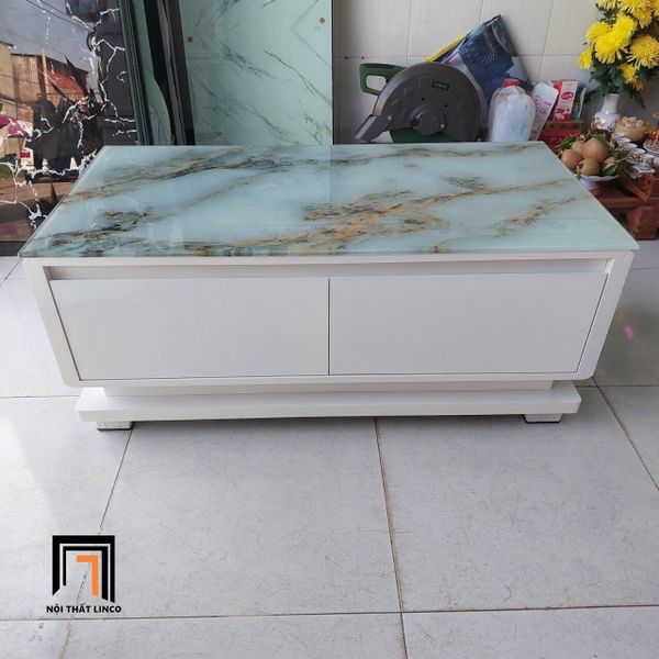 bàn sofa phòng khách giá rẻ 1m x 50, bàn sofa mặt kính giả đá hộc ván trắng