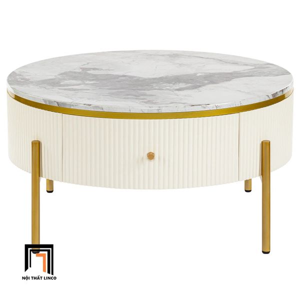 bàn sofa mặt đá tròn 60 hộc kéo xinh xắn, bàn sofa khung chân inox