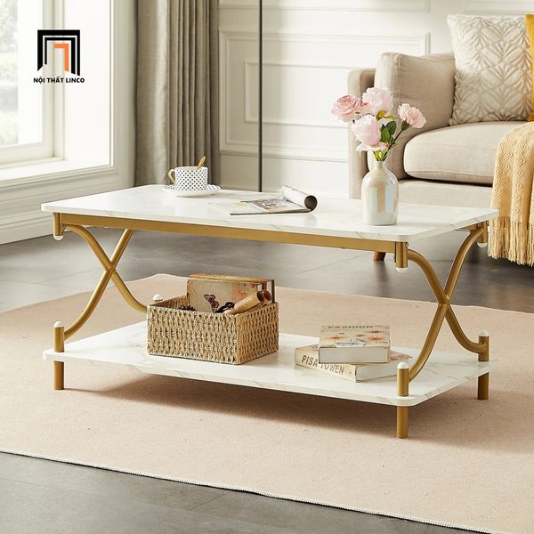 bàn sofa mặt đá xinh xắn 2 tầng, bàn sofa phòng khách gia đình khung chân sắt