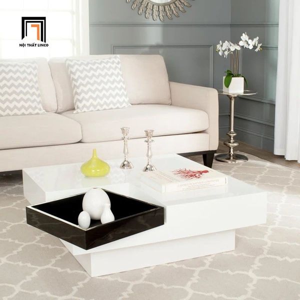 bàn trà ván gỗ mdf trắng, bàn sofa phòng khách 80cm diện tích lớn