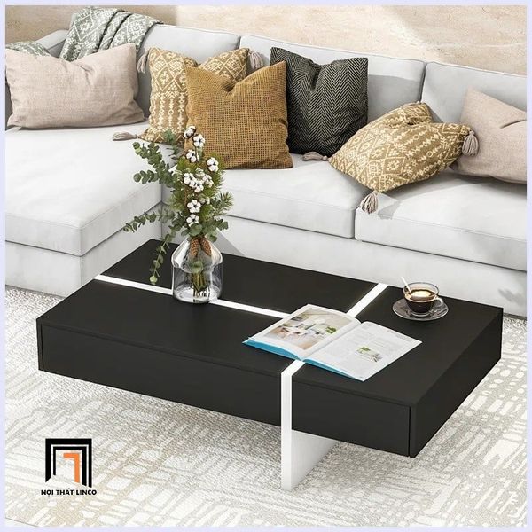 bàn sofa ván gỗ hiện đại, bàn sofa phòng khách 1m1 x 55 sơn đen trắng