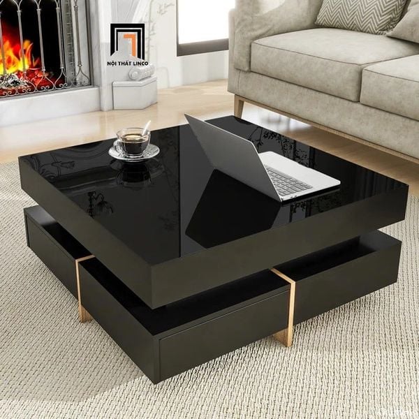 bàn sofa phòng khách mặt ván đen 80cm, bàn sofa cho gia đình hiện đại