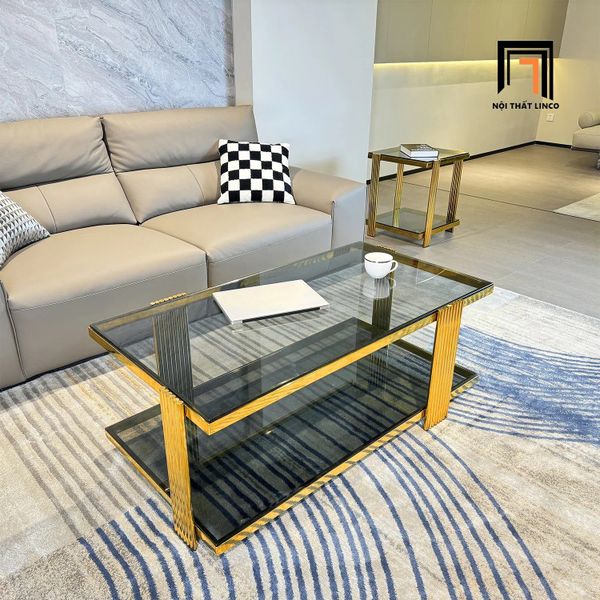 bàn sofa kính cường lực đen 2 tầng, bàn trà phòng khách giá rẻ 1m x 50
