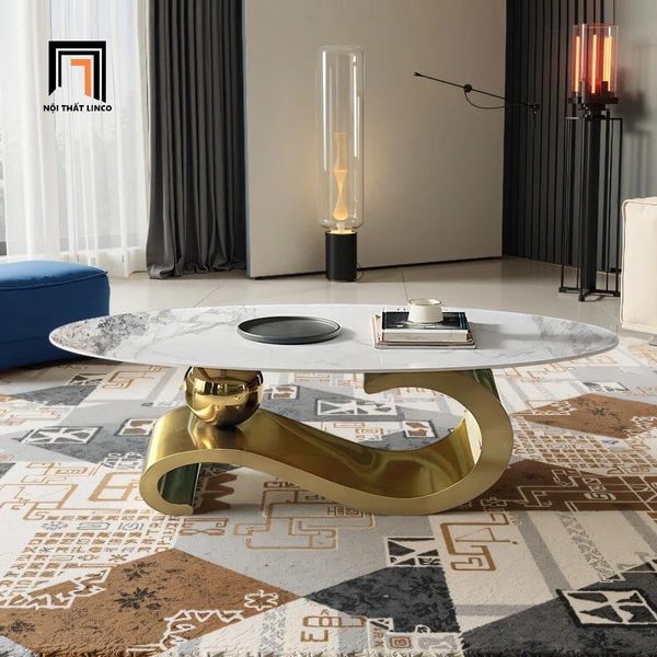 bàn sofa gia đình mặt đá oval ceramic 1m2 x 60, bàn sofa phòng khách khung chân inox
