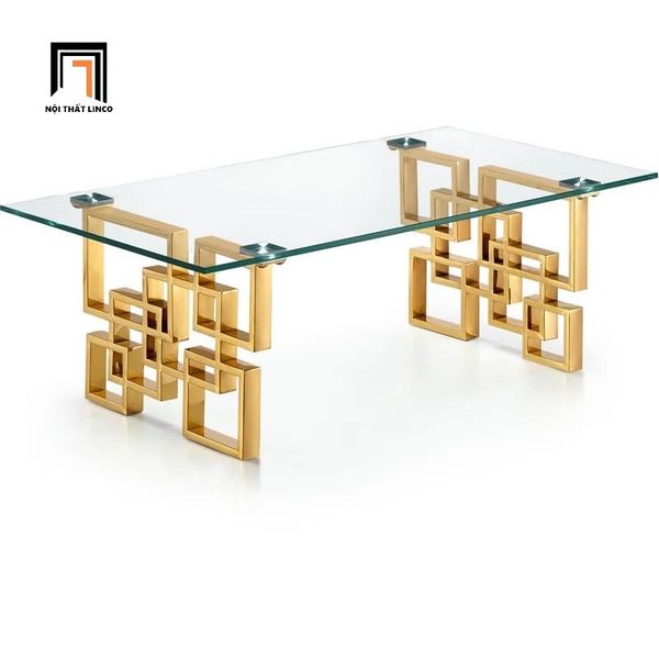 bàn sofa phòng khách kính cường lực 1m x 50, bàn trà khung chân sắt vàng sang trọng