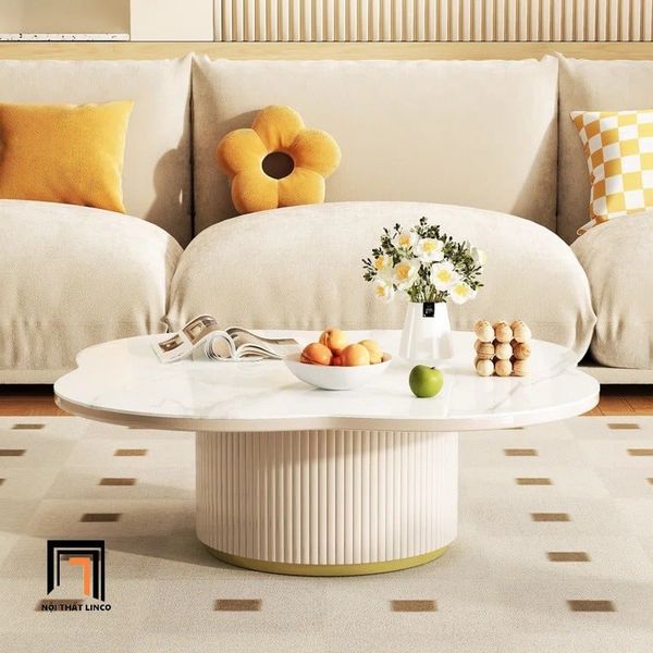 bàn sofa mặt đá hình bông hoa 80cm, bàn sofa phòng khách gia đình cao cấp