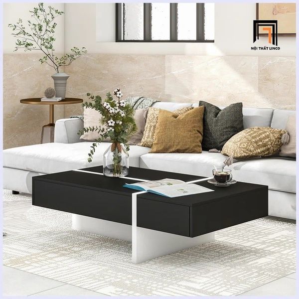 bàn sofa ván gỗ hiện đại, bàn sofa phòng khách 1m1 x 55 sơn đen trắng
