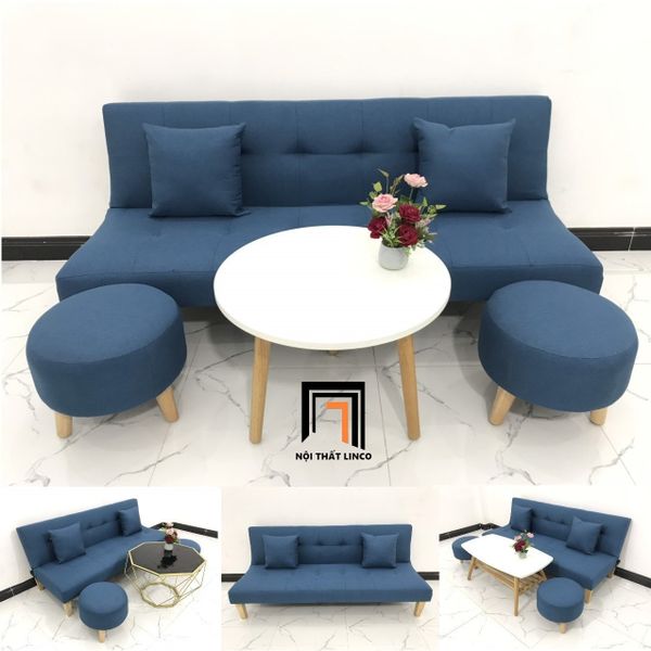 sofa giường, sofa bed, ghế sofa giường nằm, sofa giường 1m72, sofa giường vải bố, ghế sofa gấp gọn xanh dương